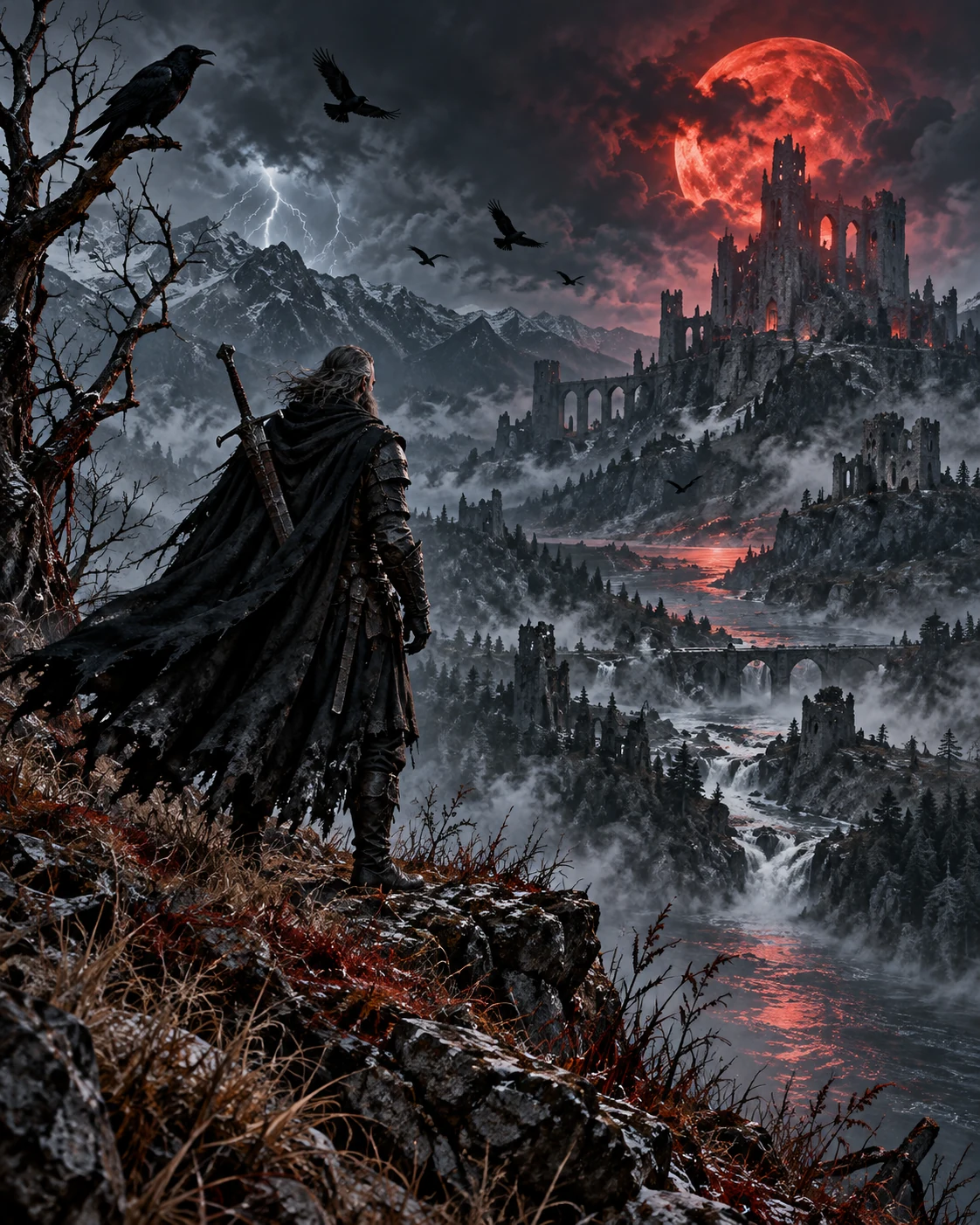 Blood Moon Wanderer — dark gothic wall art