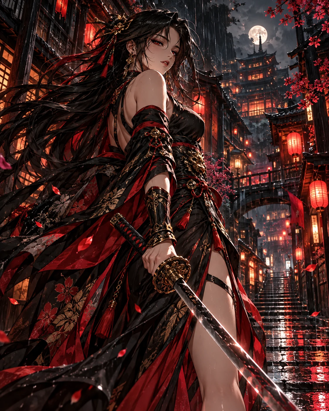 Crimson Rain Ronin — anime-inspired wall art