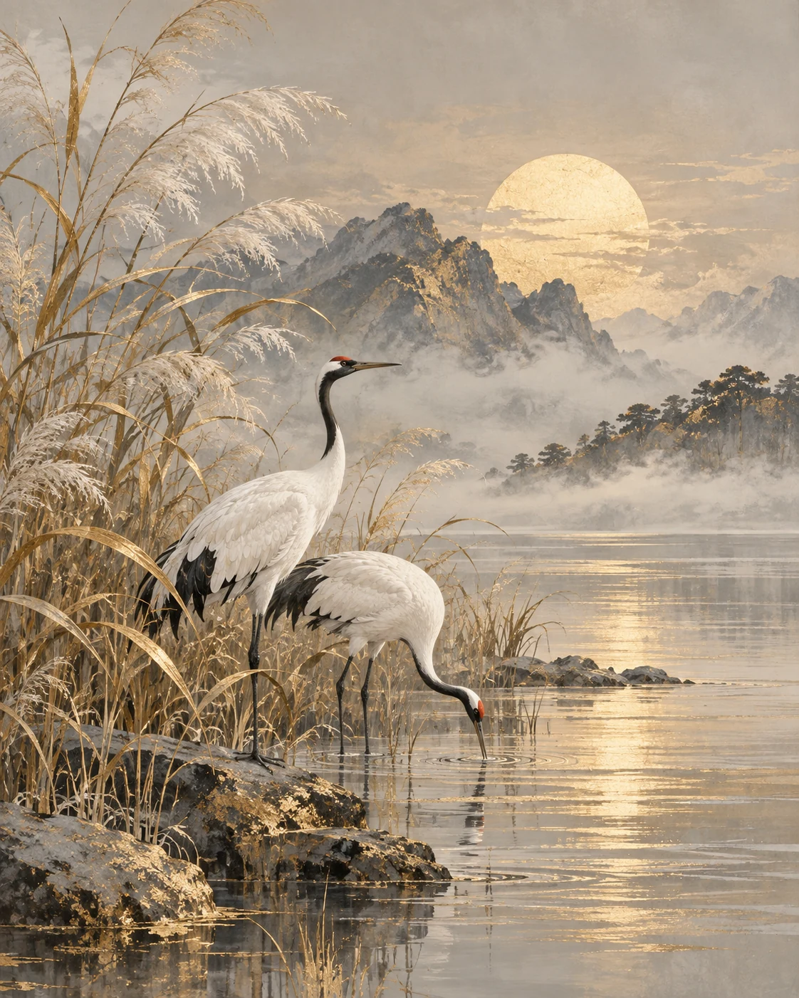 Golden Cranes — animal wall art