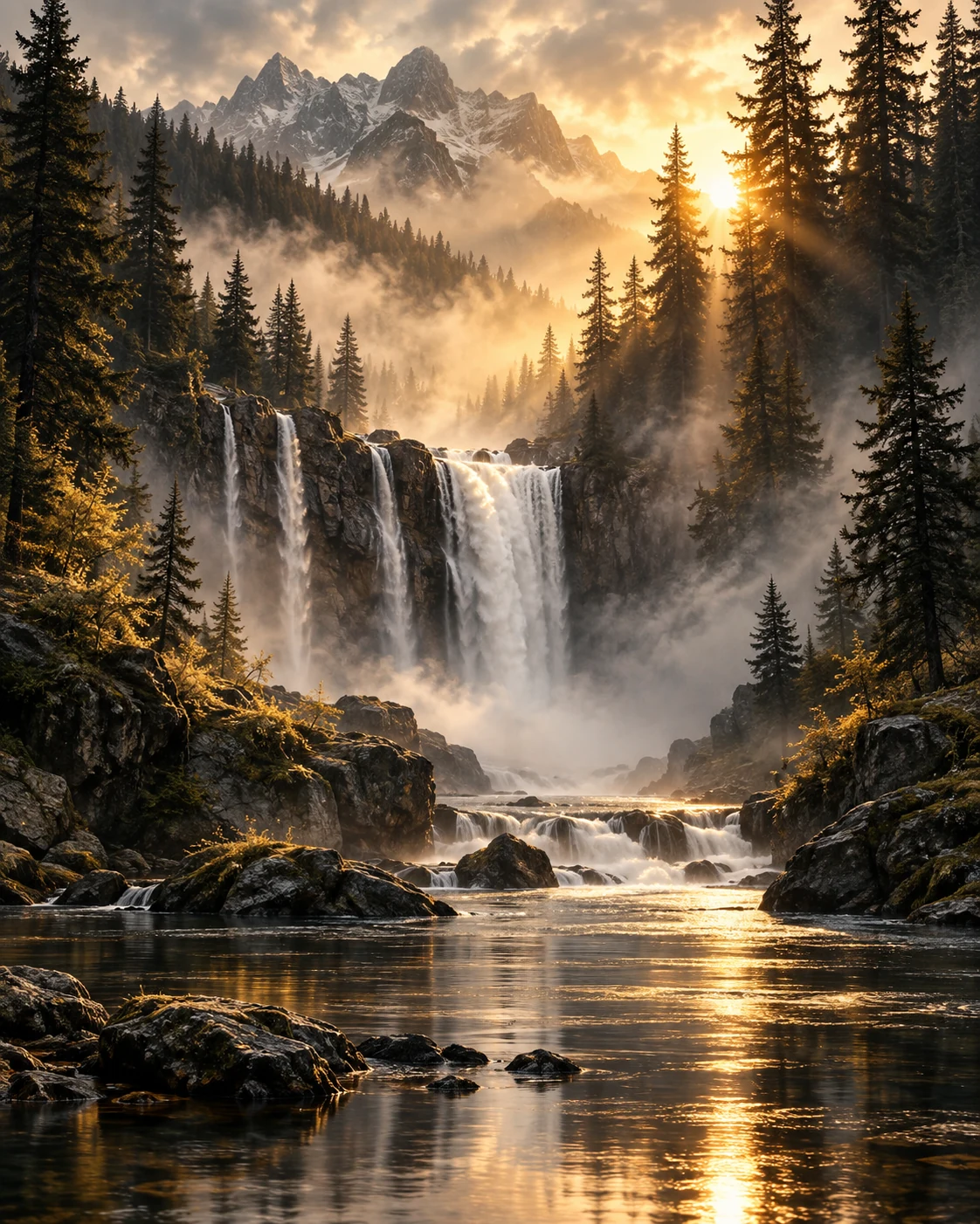Golden Veil Falls — nature wall art
