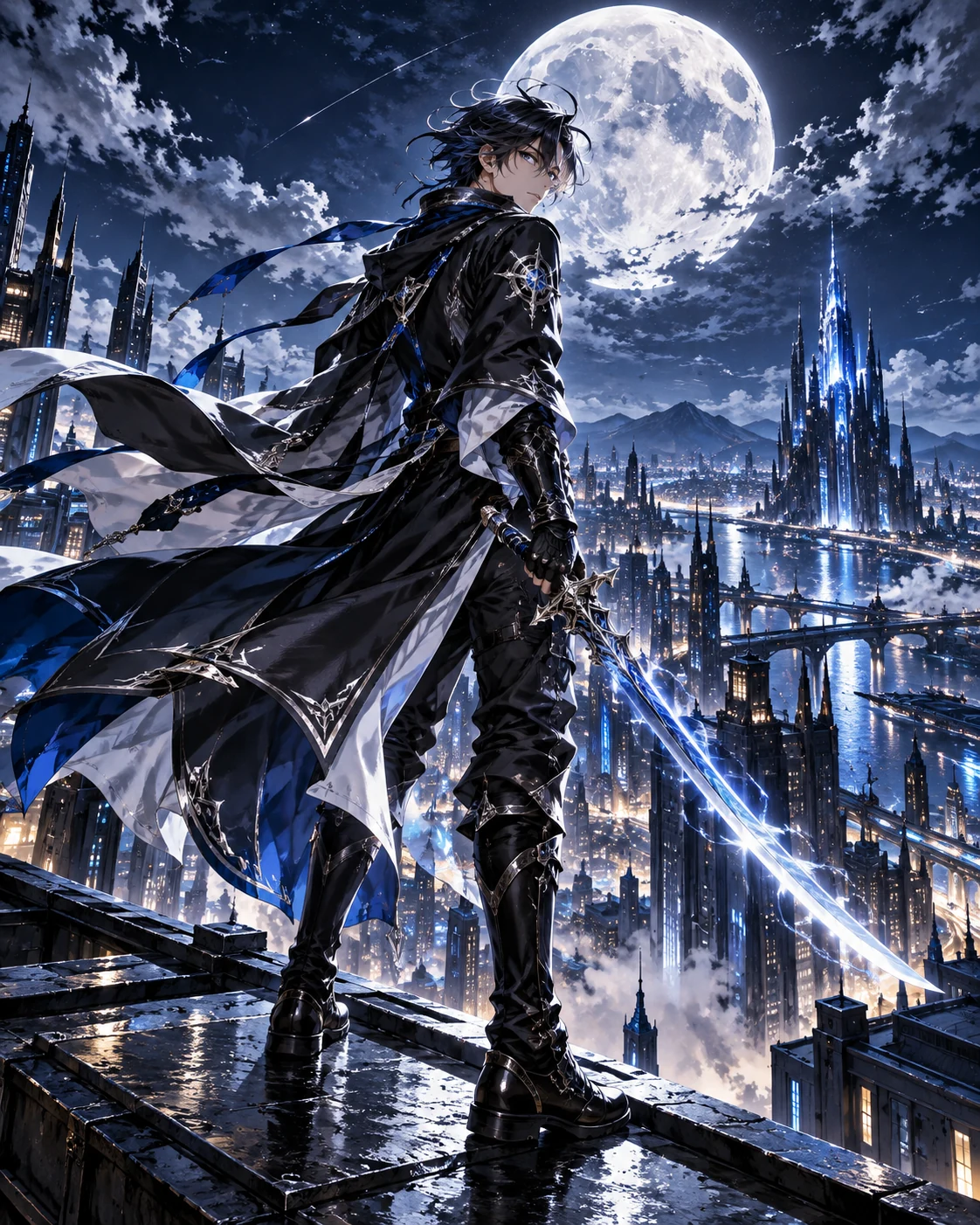 Lunar Swordsman — anime-inspired wall art