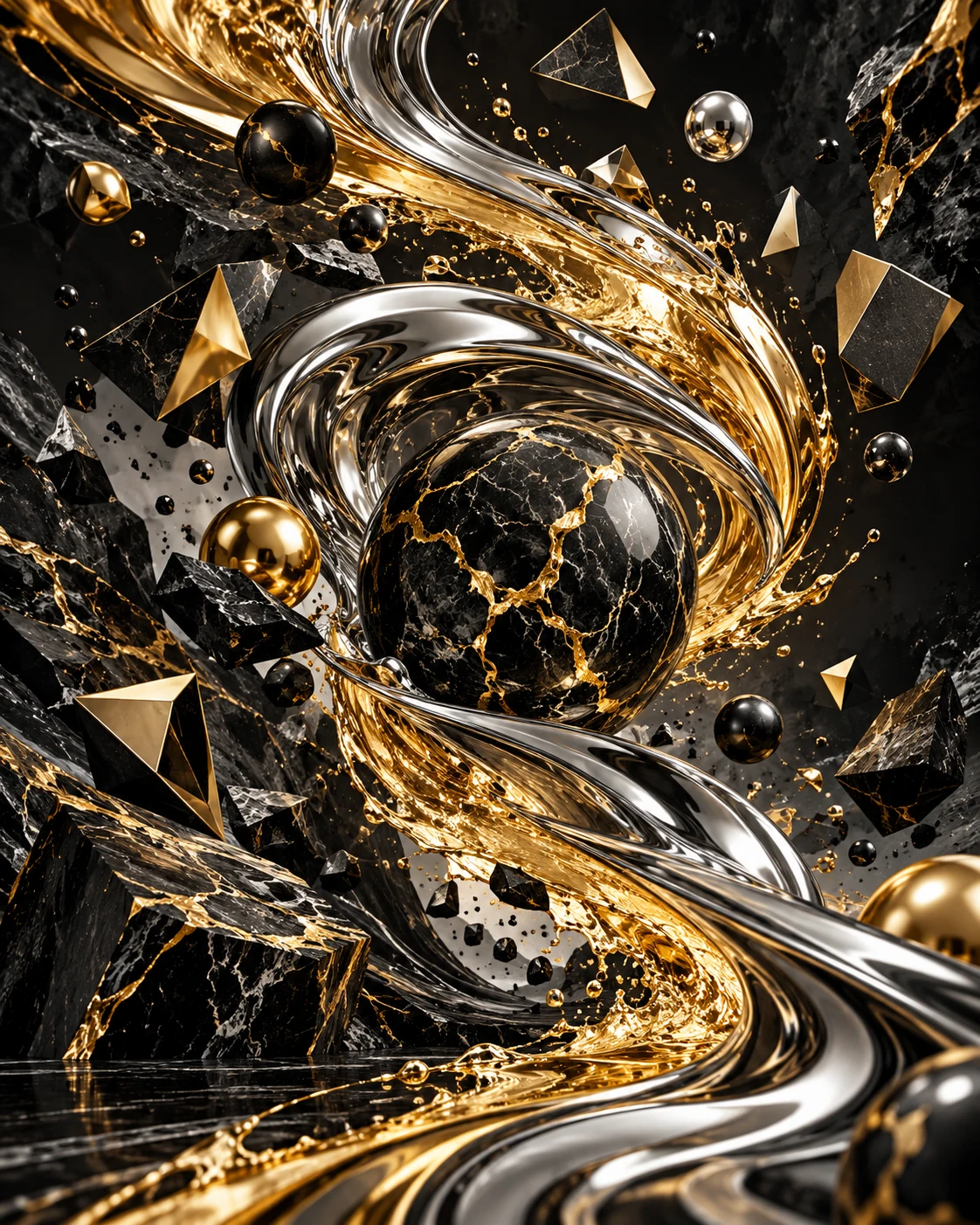 Obsidian Gold Vortex — modern abstract wall art