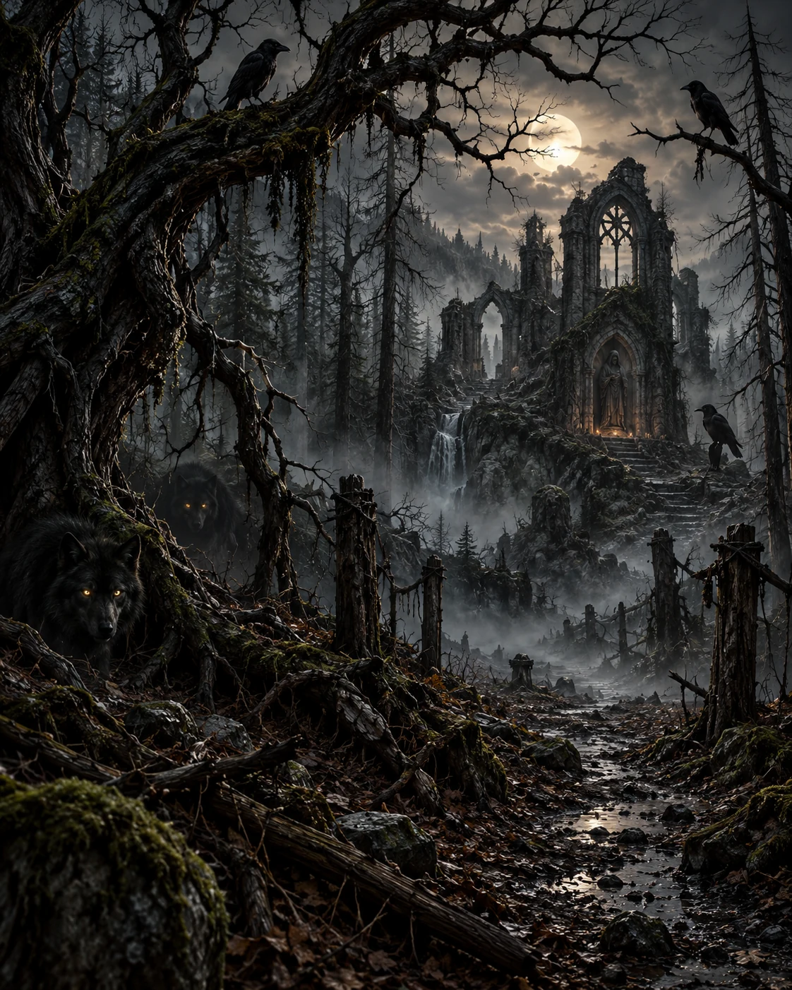 Wolves of the Ruined Abbey — dark gothic wall art